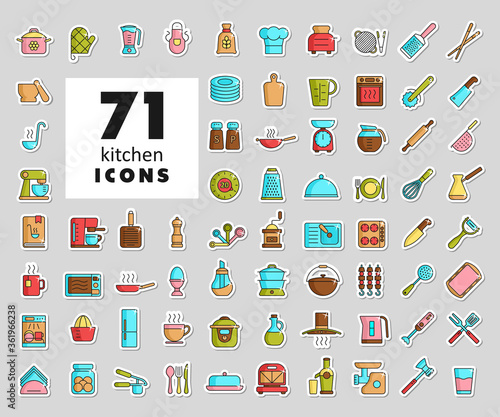 Cooking and kitchen vector icons set