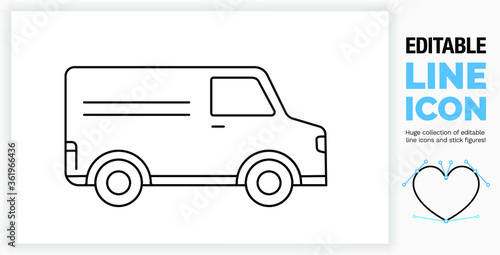 Editable line icon of an old van, part of a huge set of editable line icons!