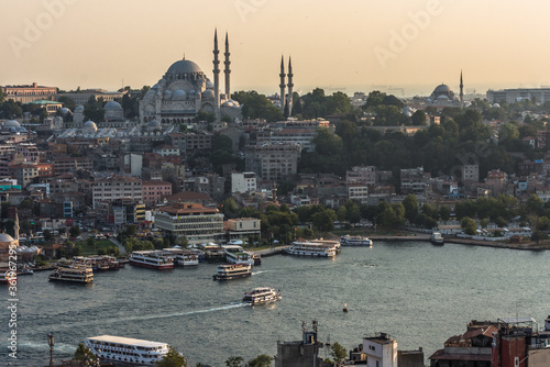 sunset view on mosque in Istanbul Constantinople in augst summer