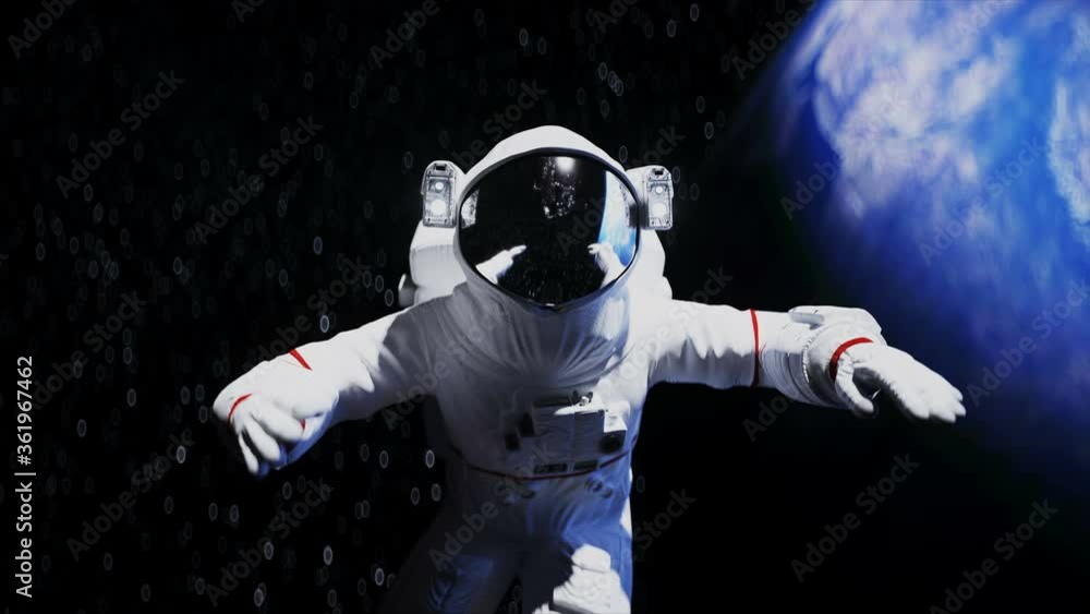 Astronaut levitation in space. Realistic 4k animation.