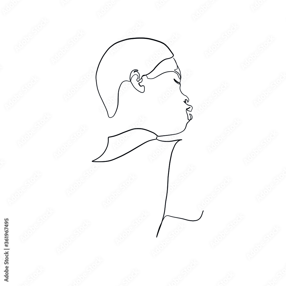 One line portrait of black woman. Afro beautiful woman face drawn one continuous line. 