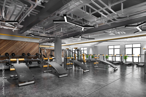 3d rendering modern loft gym and fitness