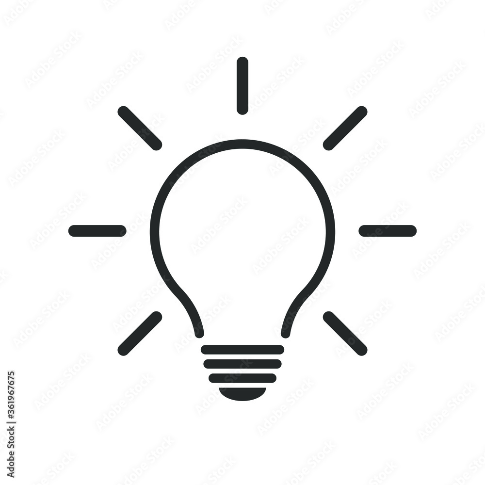 Light bulb icon. Incandescent lamp symbol. Idea and innovation sign. Creative energy or inspiration logo. Isolated on white background. Vector illustration image. Light bulb icon. Incandescent lamp symbol. Idea and innovation sign. Creative energy or inspiration logo. Isolated on white background. Vector illustration image.