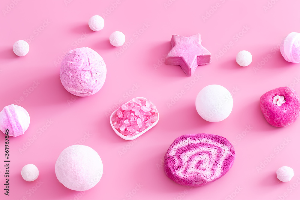 Spa composition with body care items on a colored background Spa composition with body care items on a colored background
