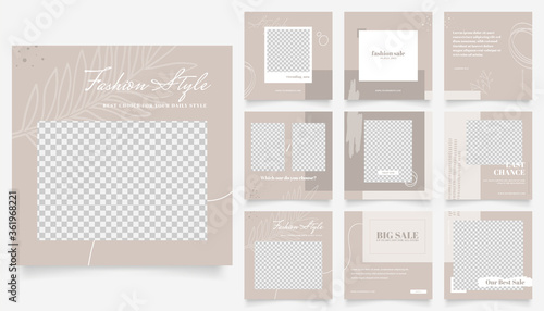 social media template banner fashion sale promotion. fully editable instagram and facebook square post frame puzzle organic sale poster. brown color vector background