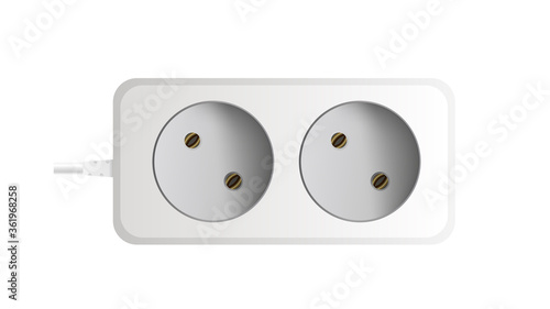 White extension cord with two outlets. Portable socket. Realistic style. Vector.