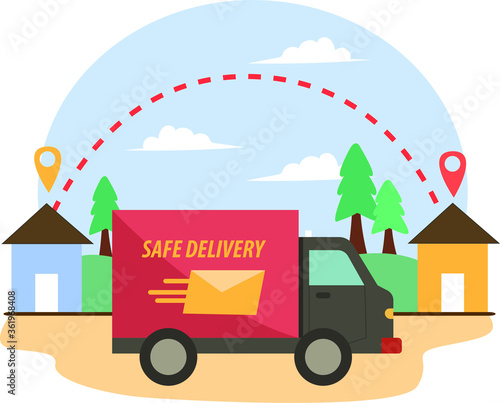 Delivery man delivering document using safe delivery truck