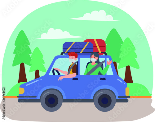 Couple are traveling together using car