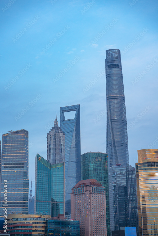 The modern skyscrapers in Lujiazui, along the Huangpu River, in Shanghai, China. The modern skyscrapers in Lujiazui, along the Huangpu River, in Shanghai, China.