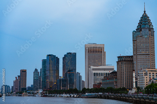The modern skyscrapers in Lujiazui  along the Huangpu River  in Shanghai  China.