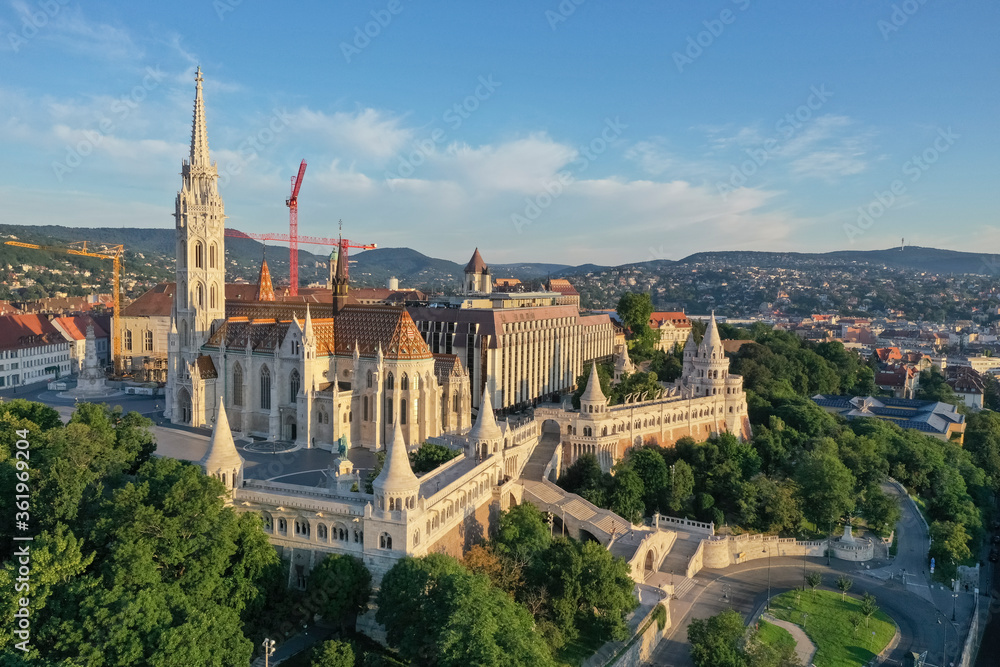 The Church of the Assumption in Buda, better known as the Matthias Church, is located in the Fisherman's Bastion on Szentháromság Square. Monument building. Budapest, Hungary - 2020.