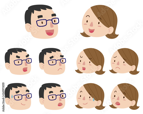 中年夫婦、カップル　表情　顔　アイコンセット