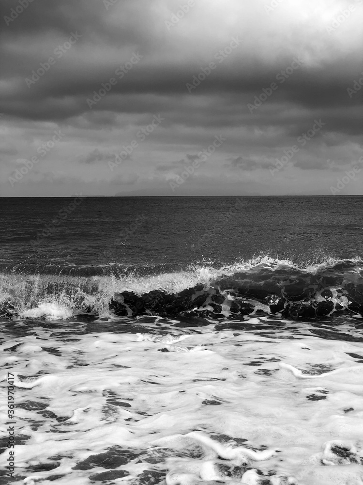 storm over the sea black and white