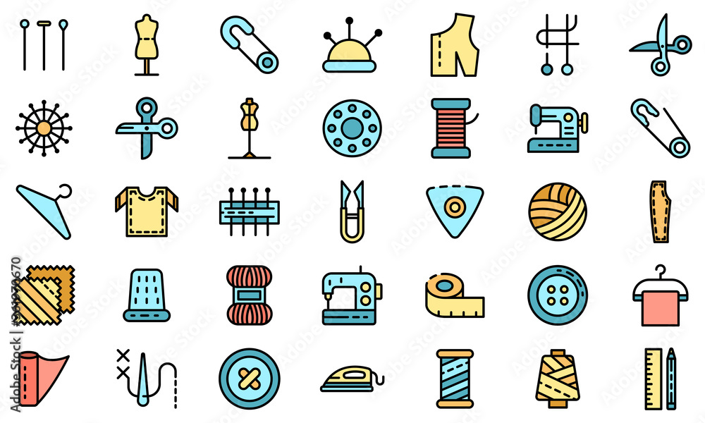 Tailor icons set. Outline set of tailor vector icons thin line color flat on white
