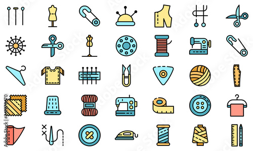 Tailor icons set. Outline set of tailor vector icons thin line color flat on white