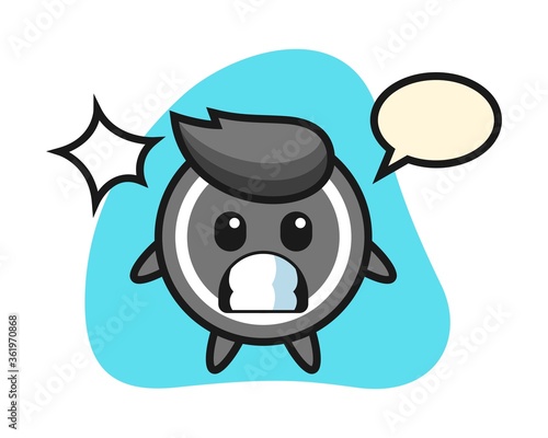 Hockey puck cartoon with shocked gesture