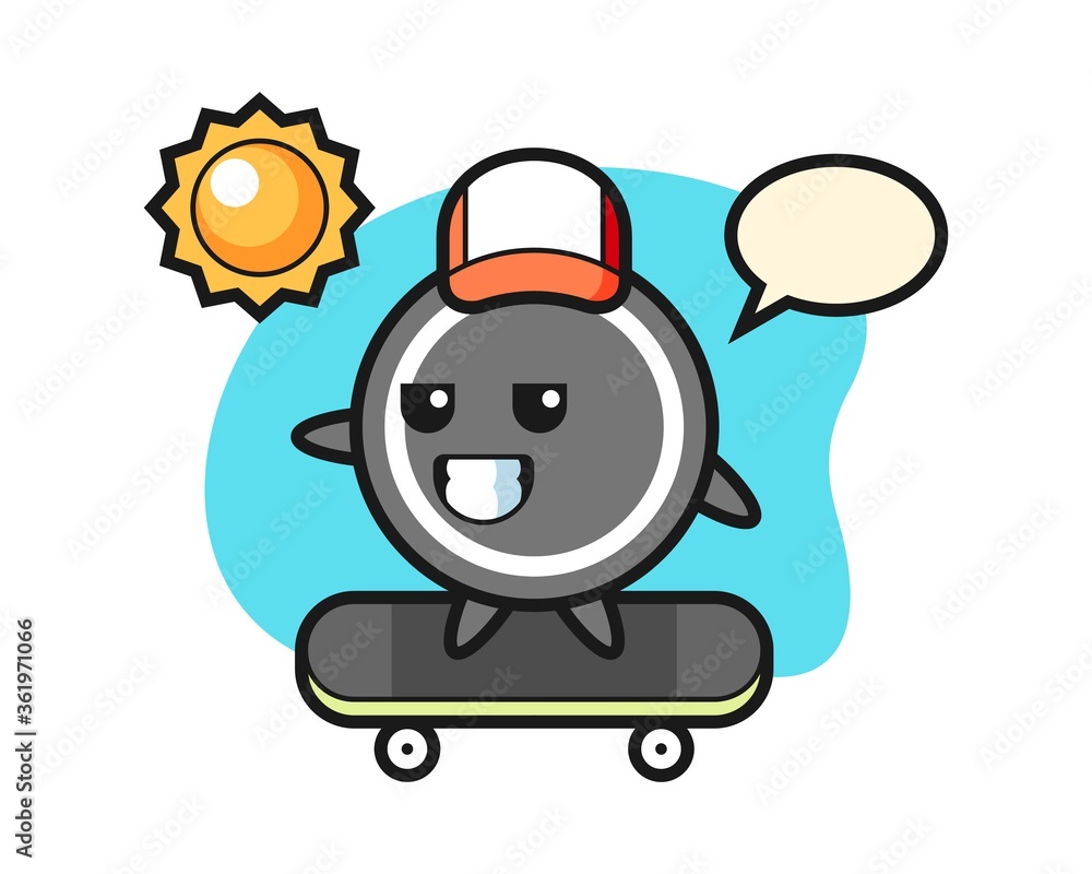 Hockey puck cartoon ride a skateboard Hockey puck cartoon ride a skateboard