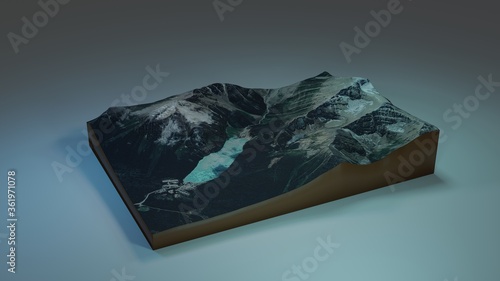 3D render landscape. Stylized canada mountains isometric.