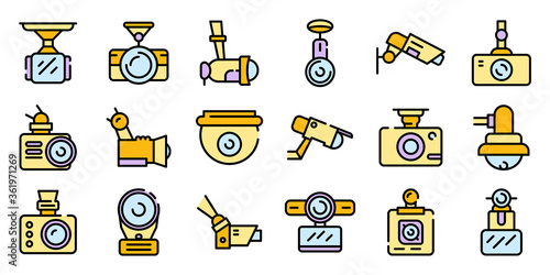 DVR camera icons set. Outline set of DVR camera vector icons thin line color flat on white