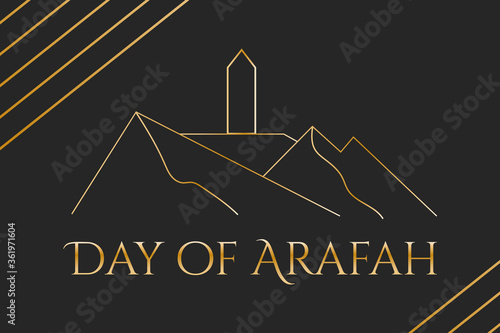 The Day of Arafah. Islamic holiday concept. Inscription The Day of Arafah in English and Arabic. Template for background, banner, card, poster with text inscription. Vector EPS10 illustration. photo