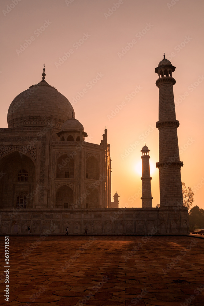 A part view of the Taj Mahal’s main complex during sunrise in Agra