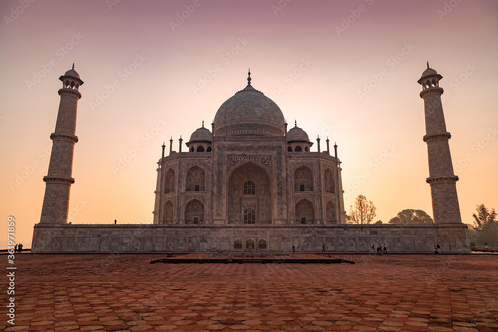 A beautiful view of the Taj Mahal at morning in Agra,