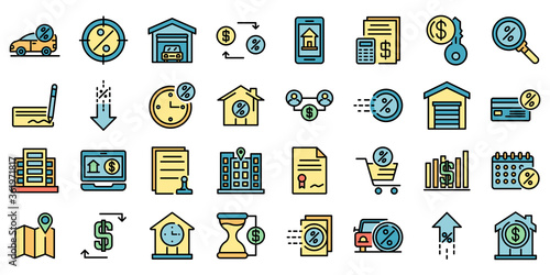 Lease icons set. Outline set of lease vector icons thin line color flat on white