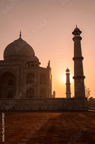 A part view of the Taj Mahal’s main complex during sunrise in Agra