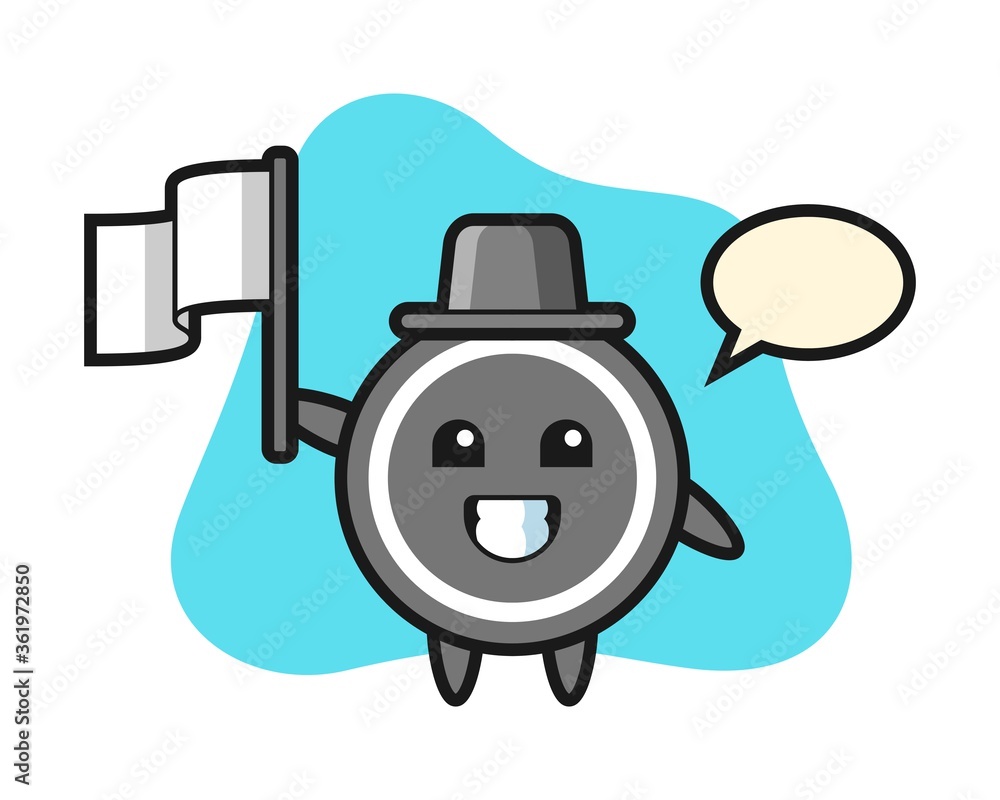 Hockey puck cartoon holding a flag Hockey puck cartoon holding a flag