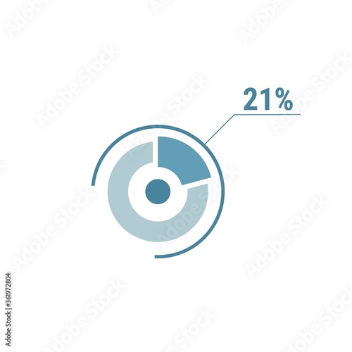 Twenty one percent chart, 21 percentage diagram, vector circle chart design