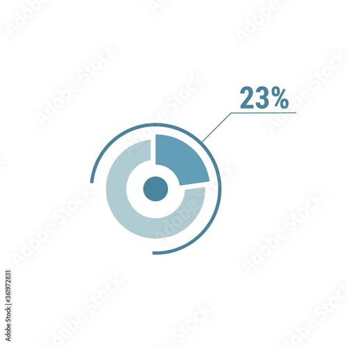 Twenty three percent chart, 23 percentage diagram, vector circle chart design