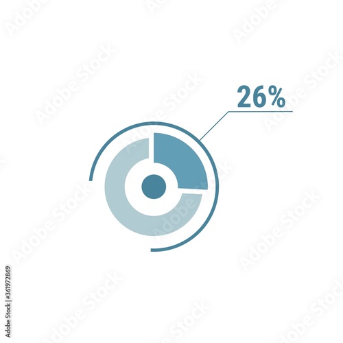 Twenty six percent chart, 26 percentage diagram, vector circle chart design