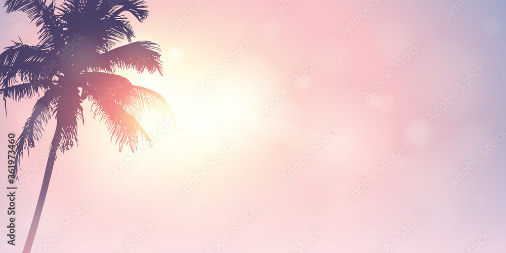 palm trees silhouette on a sunny day summer holiday design vector illustration EPS10 - obrazy, fototapety, plakaty 