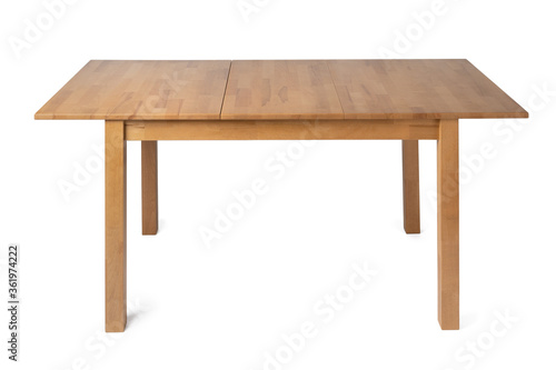 Wooden table with rectangle tabletop isolated on white