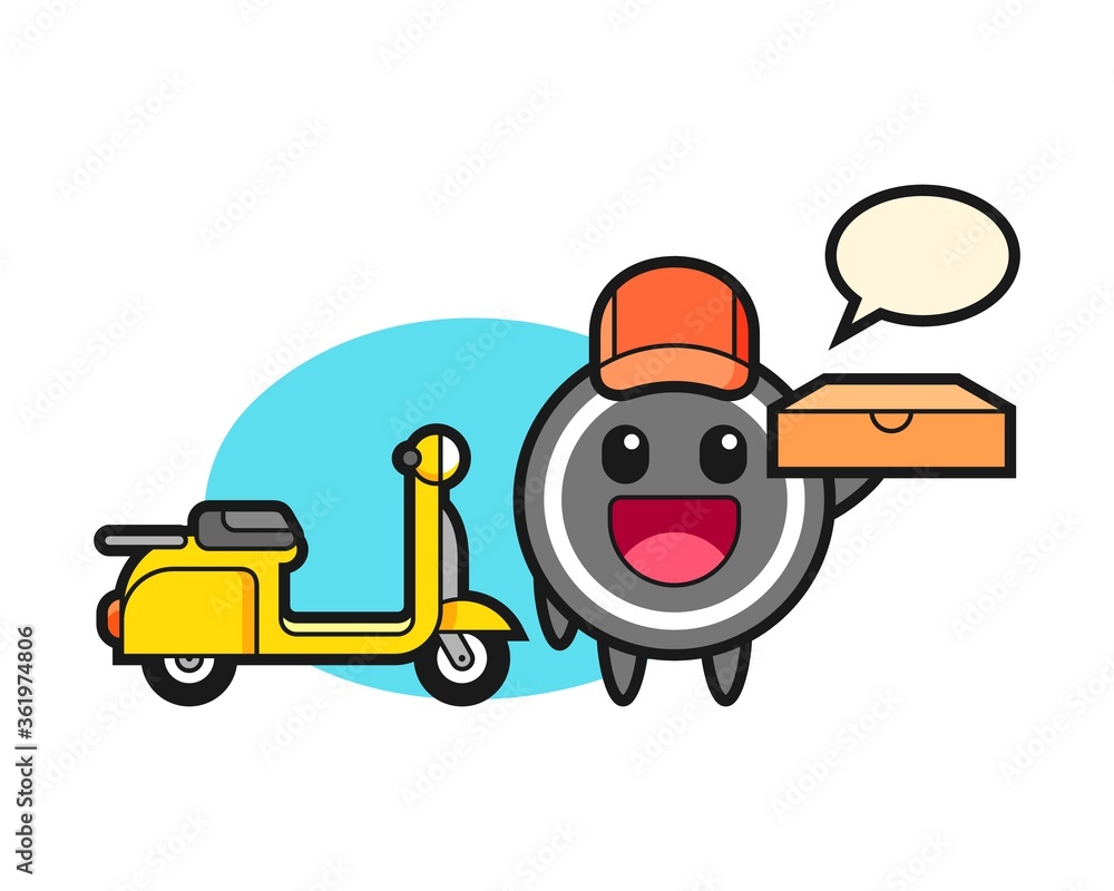Hockey puck cartoon as a pizza deliveryman