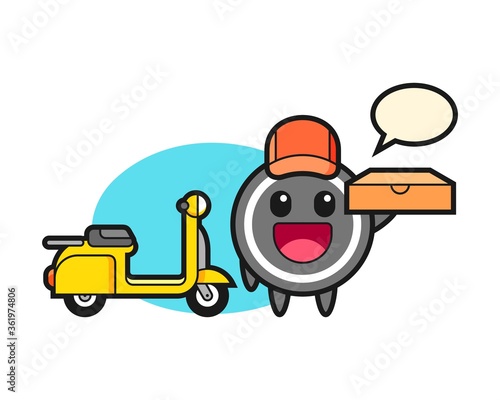 Hockey puck cartoon as a pizza deliveryman
