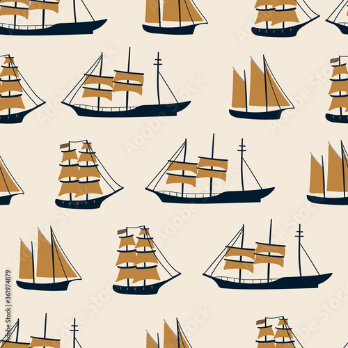 seamless childish pattern with hand drawn ships. creative nautical designs for fabric, wrapping, wallpaper, textile, apparel.