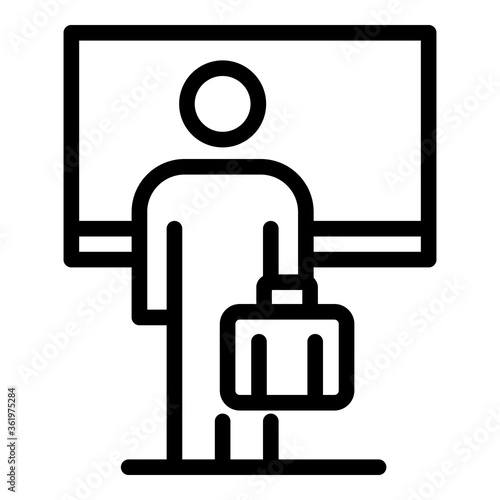 Man tourism manager icon. Outline man tourism manager vector icon for web design isolated on white background