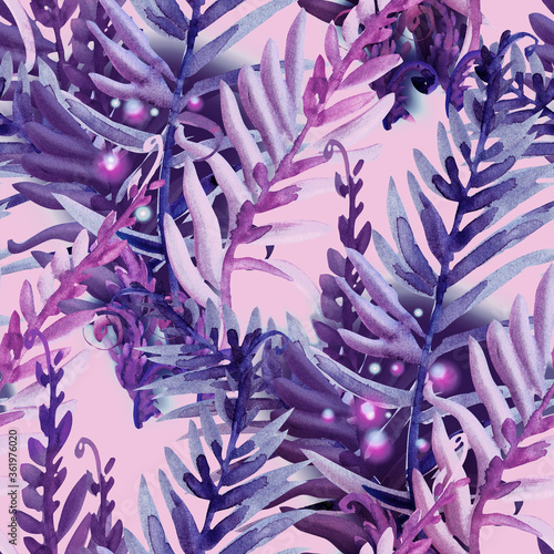 Fern Seamless Pattern. Watercolor Hand Painted Background.