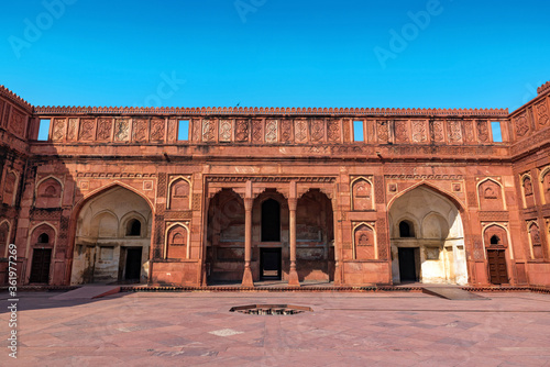 Inside View of UNESCO World Heritage site Agra Red Fort, India.