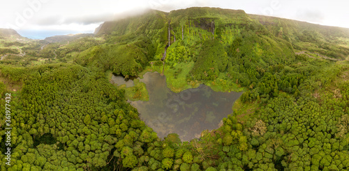 Panaromic view of  warefalls and the lake in Poço da Alagoinha, Flores island, Azores, Portugal
 photo