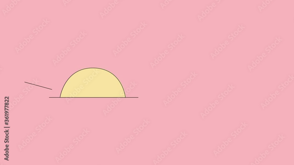 Self drawing animation of sun rising on sea horizon. Line art. Copy space. Pink background. Self drawing animation of sun rising on sea horizon. Line art. Copy space. Pink background.