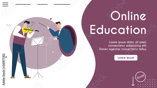 Vector banner illustration of online education, music lesson