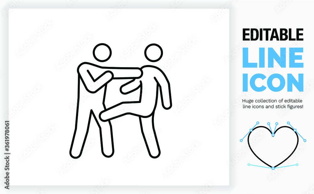 Editable line icon of two stick figure people fighting Editable line icon of two stick figure people fighting