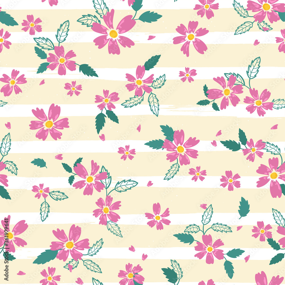 Cute hand drawn floral seamless pattern, lovely daisies on colorful background, great for textiles, banners, wallpapers - vector design