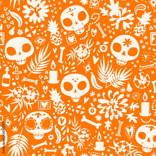 Dia de Los Muertos seamless vector pattern.