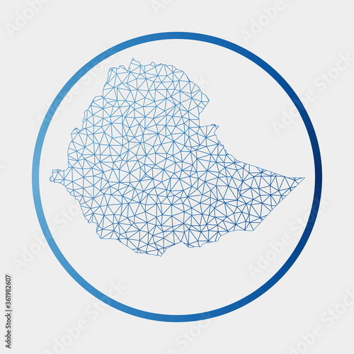 Ethiopia icon. Network map of the country. Round Ethiopia sign with gradient ring. Technology, internet, network, telecommunication concept. Vector illustration.