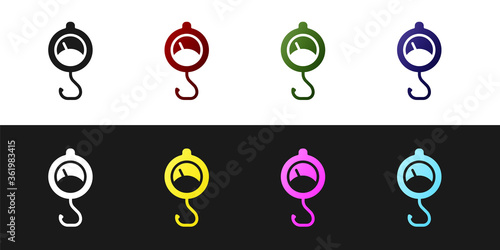 Set Spring scale icon isolated on black and white background. Balance for weighing. Determination of weight. Vector.