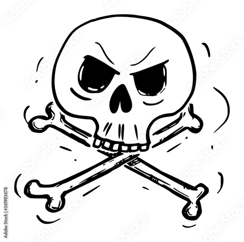 Vector cartoon drawing conceptual illustration of crossbones,skull and bones warning danger poison symbol.