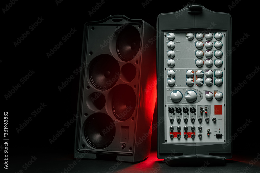 Fototapeta premium Audio system stereo column on dark background